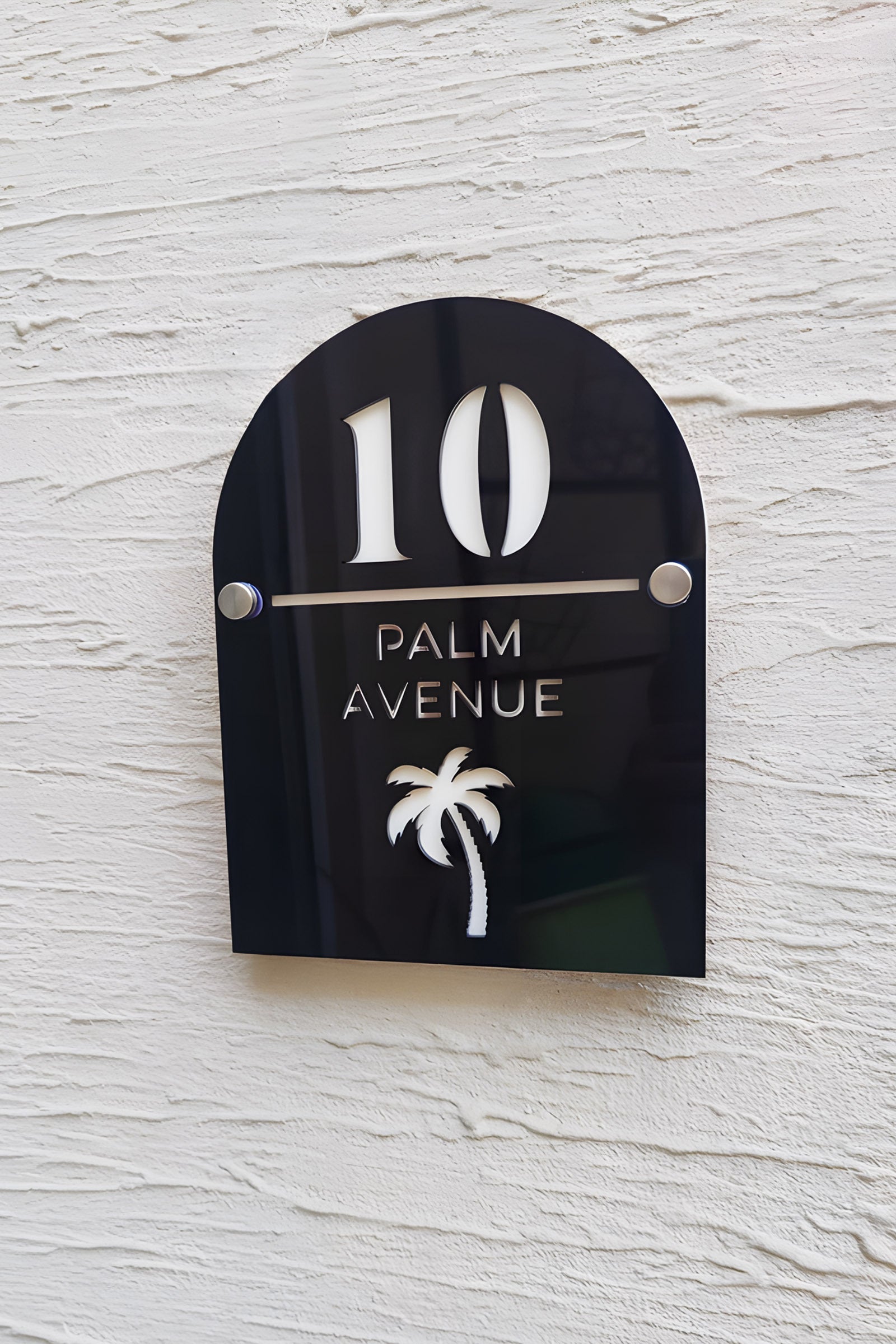 Modern Arch House Plaque - Palm Design