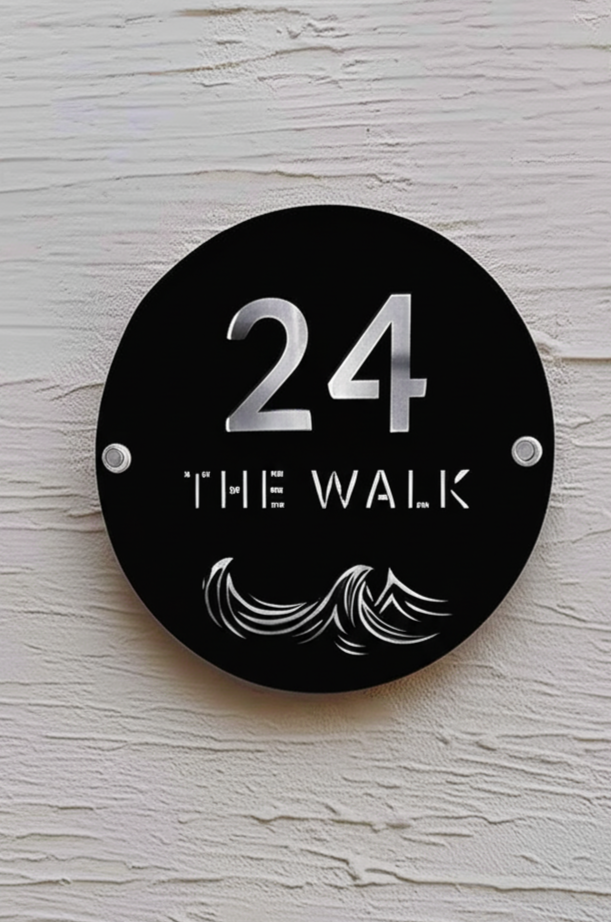 Coastal Round Acrylic Sign - Beach-Themed House Number Plaque