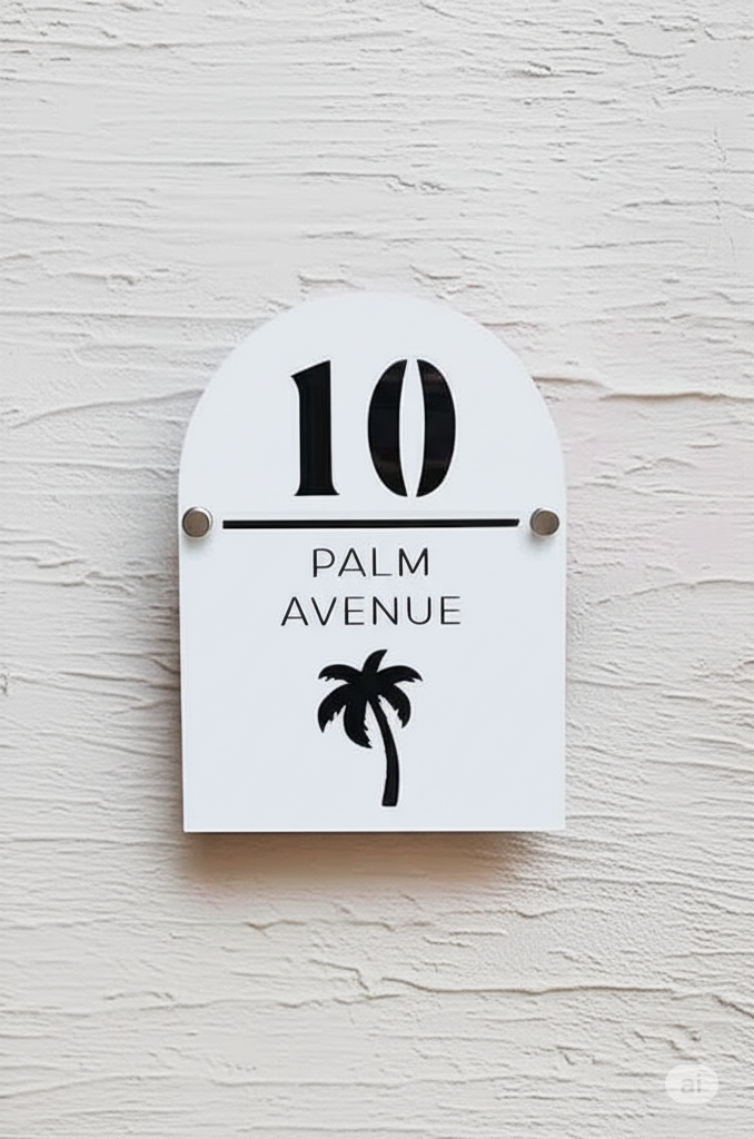Modern Arch House Plaque - Palm Design